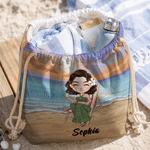 Personalized Vacation Theme Cartoon Character Beach Backpack with Name Beach Party Birthday Gift for Kids Adults