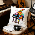 Personalized Ink Splatter Oil Painting Musical Instruments Soft Throw Pillow Cover with Name Music Studio Decor Birthday Gift for Musician Music Lover