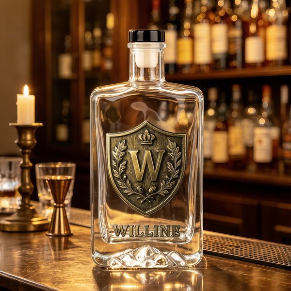 Personalised Initial Shield Emblem Whisky Decanter with Name Birthday Anniversary Gift for Liquor Lover
