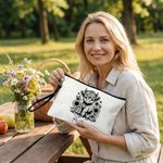 Personalized Highland Cow Sunflower Canvas Tote Bag Linen Makeup Bag with Name Birthday Mother's Day Gift for Highland Cow Lovers