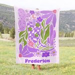 Personalised Retro Boho Watercolour Floral Cowboy Boot Soft Throw Blanket with Name Home Decor Birthday Holiday Gift for Friends Family