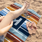 Personalised Retro Stripes Quick Dry Oversized Beach Towel with Initial Name and Drawstring Bag Beach Party Birthday Gift for Female Girl