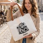 Personalized Sunflower Highland Cow Large Capacity Canvas Bag with Name Daily Use Birthday Gift for Woman