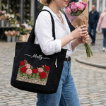Personalized Lace Patchwork Style Birth Flower Large Capacity Corduroy Tote Bag with Name Daily Use Travel Birthday Gift for Woman