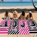 Personalized Black Pink Stripes Oversized Quick Dry Beach Towel with Name and Initial Summer Vacation Accessory Game Day Team Gift for Cheerleader