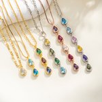 Personalised 1-6 Teardrop Family Birthstones Necklace Dainty Jewellery Mother's Day Birthday Gift for Woman Mum Gran