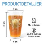 Personligt ölglas med namn och initial i guldsköld födelsedagspresent och inflyttningspresent till ölälskare och pappa
