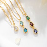 Personalised 1-6 Teardrop Family Birthstones Necklace Dainty Jewellery Mother's Day Birthday Gift for Woman Mum Gran