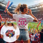 Personlig T-skjorte i 100 % bomull med navn og nummer og fargerikt blekksprutmønster fra VM i fotball - en VM-gave til fotballfans