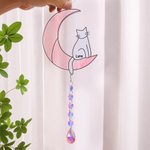 Personalized Fantasy Moon Cat Acrylic Suncatcher with Name and Crystal Pendant Home Decor Memorial Gift for Cat Lover Owner