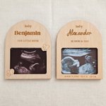 Personalised Wooden Ultrasound Picture Frame with Baby Name and Date Pregnancy Baby Announcement Gift for Grandadrents New Parents