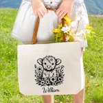 Personalized Sunflower Highland Cow Large Capacity Canvas Bag with Name Daily Use Birthday Gift for Woman