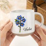 Personalised Star Style Birth Flower 12 oz Ceramic Coffee Mug with Handle and Name Daily Use Birthday Gift for Woman Best Friend Mum