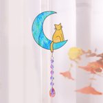 Personalized Fantasy Moon Cat Acrylic Suncatcher with Name and Crystal Pendant Home Decor Memorial Gift for Cat Lover Owner