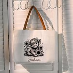 Personalized Sunflower Highland Cow Large Capacity Canvas Bag with Name Daily Use Birthday Gift for Woman