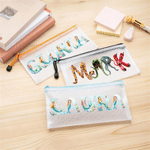 Personalised Monster or Mermaid Design Name Waterproof Mesh Pencil Pouch with Zipper School Supplies Back to School Gift for Kids
