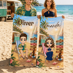 Personalized Cartoon Character Vacation Camping Quick Dry Oversized Beach Towel with Name Summer Vacation Birthday Gift for Family Friends