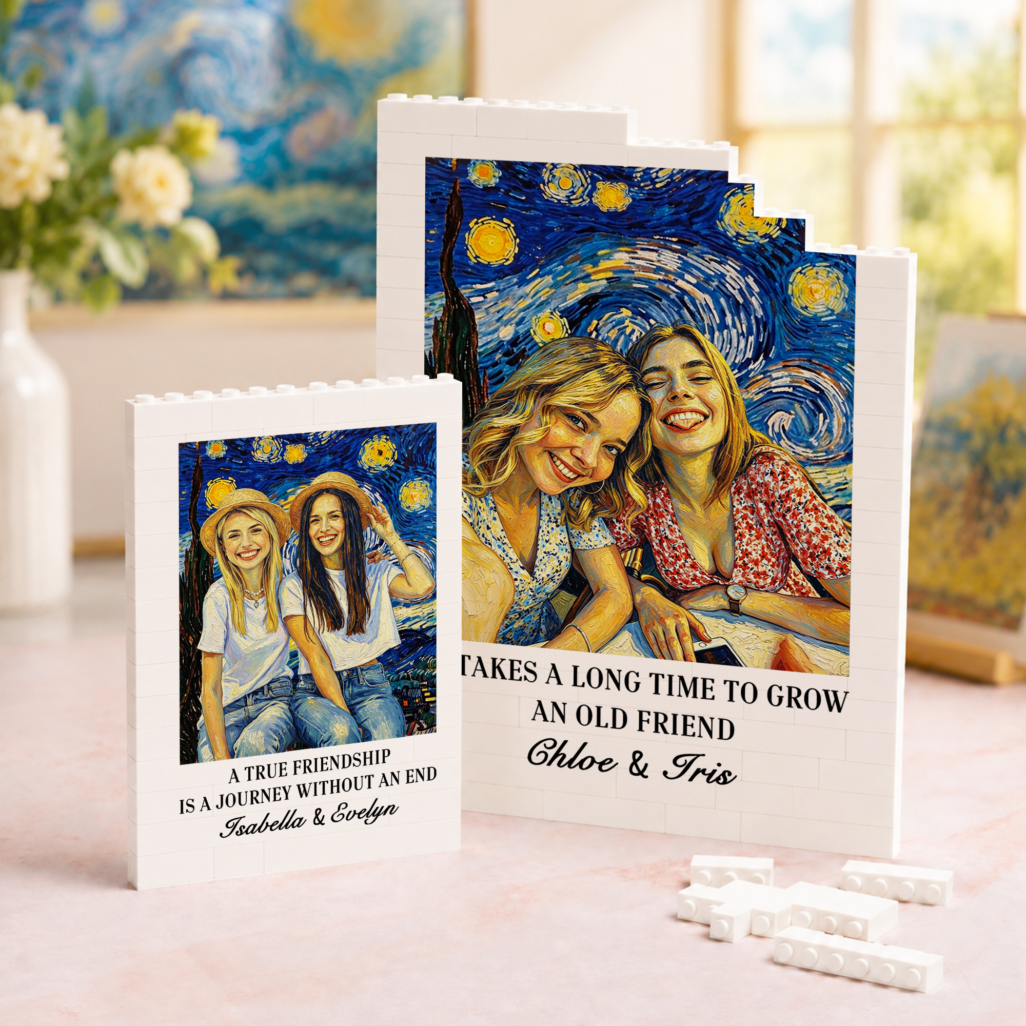 Individuell gestaltetes, rechteckiges Fotopuzzle im Sternenhimmel-Stil mit Text und Namen – Wohnaccessoire und Geburtstagsgeschenk für Familie und Freunde