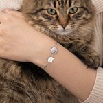 Personalized Pet Photo Dog Bone Cat Head Charm Adjustable Bracelet with Name Sympathy Memorial Gift for Pet Owners Lovers