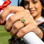 Personalised Heart Birthstone Sterling Silver Class Ring with Engraved Text Dainty Jewellery Graduation Gift for Graduates