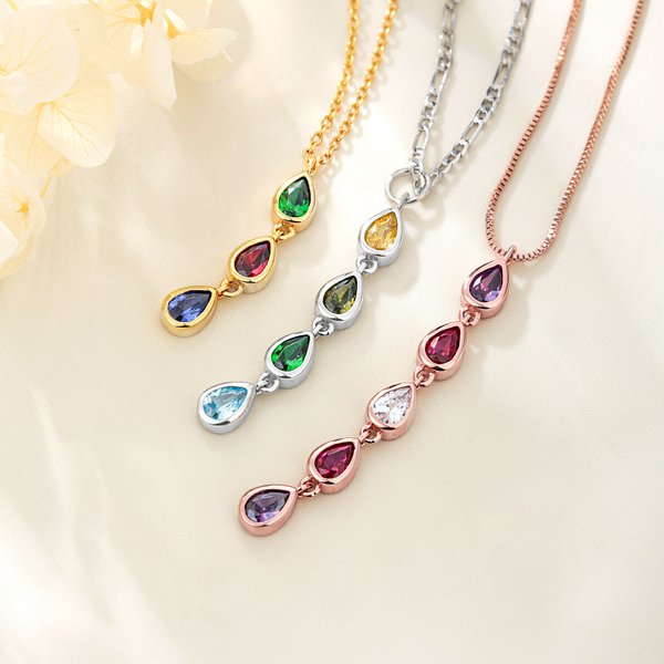 Personalised 1-6 Teardrop Family Birthstones Necklace Dainty Jewellery Mother's Day Birthday Gift for Woman Mum Gran