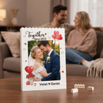 Personalised Photo ABS Stand Building Brick Puzzle with Name and Year Room Decor Birthday Gift for Couple
