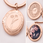 Personalised Birth Flower Photo Locket Keyring with Initial Daily Use Anniversary Birthday Gift for Women