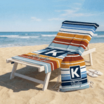 Personalised Retro Stripes Quick Dry Oversized Beach Towel with Initial Name and Drawstring Bag Beach Party Birthday Gift for Female Girl