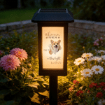 Gepersonaliseerde tuinlamp op zonne-energie met foto van een pootafdruk in aquarelstijl en naam – tuindecoratie, herdenkings- en troostcadeau voor dierenliefhebbers