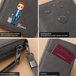 Gepersonaliseerde PU-leren paspoorthouder met polsband reisportemonnee met naam en cartoonfiguur - verjaardagscadeau voor reisliefhebbers