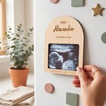 Personalised Wooden Ultrasound Picture Frame with Baby Name and Date Pregnancy Baby Announcement Gift for Grandadrents New Parents