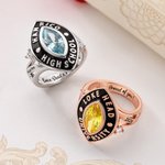 Personalised Birthstone Sterling Silver Graduation Class Ring with Text and School Name Graduation Ceremony Senior Night Gift for Graduates