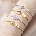Personalized Pet Photo Dog Bone Cat Head Charm Adjustable Bracelet with Name Sympathy Memorial Gift for Pet Owners Lovers