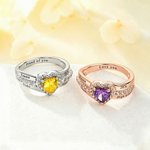 Personalised Heart Birthstone Sterling Silver Class Ring with Engraved Text Dainty Jewellery Graduation Gift for Graduates