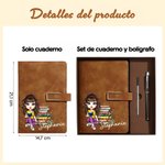 Cuaderno A5 personalizado de cuero PU con nombre y personaje animado de lectura para uso diario regalo de cumpleaños para amantes de los libros