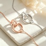 Personalised Two Linked Circle Exquisite Necklace with Engraved Name Anniversary Birthday Gift for Women Best Friends