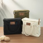 Personalised Monogram Large Canvas Yarn Storage Bag with Needle Pockets and Handle Crochet Knitting Accessories Birthday Gift for Craft Lovers