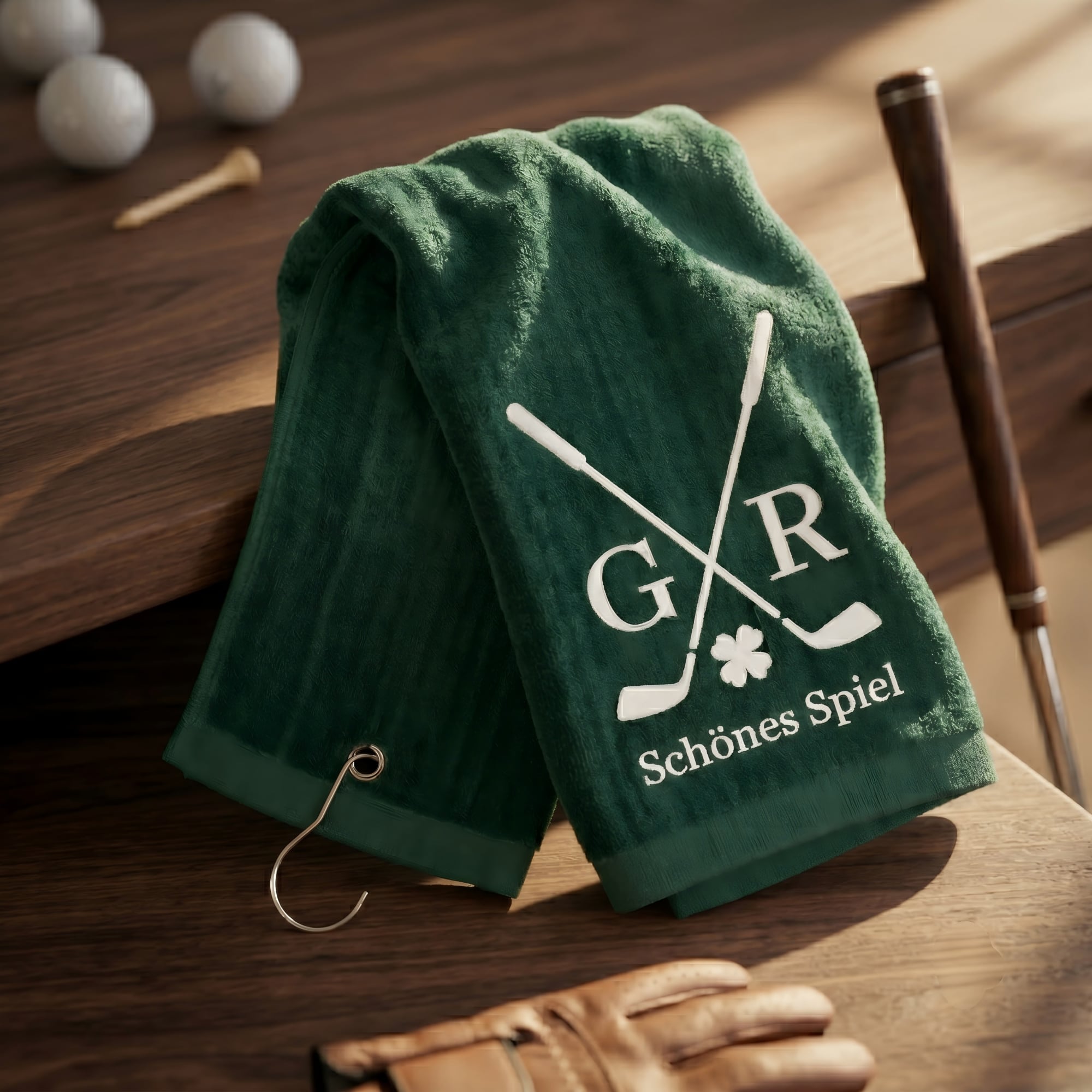 Personalisiertes Golf-Handtuch mit Kleeblatt & Initialen - Callie