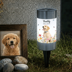 Personalized 3D Floral Pet Photo Solar Garden Light with Name and Date Garden Decor Memorial Sympathy Loss of Pet Gift for Pet Lovers
