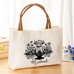 Personalized Sunflower Highland Cow Large Capacity Canvas Bag with Name Daily Use Birthday Gift for Woman