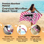Personalized Black Pink Stripes Oversized Quick Dry Beach Towel with Name and Initial Summer Vacation Accessory Game Day Team Gift for Cheerleader