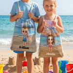Personalized Vacation Theme Cartoon Character Beach Backpack with Name Beach Party Birthday Gift for Kids Adults