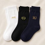 Personalised Embroidered Monogram 100% Cotton Soft Socks with Name Wedding Party Gift for Father Groomsman