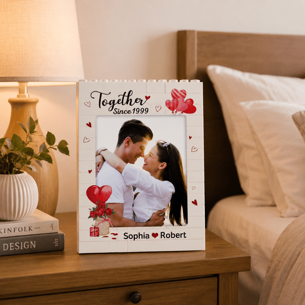 Personalised Photo ABS Stand Building Brick Puzzle with Name and Year Room Decor Birthday Gift for Couple