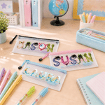 Personalised Monster or Mermaid Design Name Waterproof Mesh Pencil Pouch with Zipper School Supplies Back to School Gift for Kids