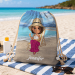 Personalized Vacation Theme Cartoon Character Beach Backpack with Name Beach Party Birthday Gift for Kids Adults