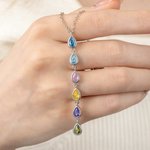 Personalised 1-6 Teardrop Family Birthstones Necklace Dainty Jewellery Mother's Day Birthday Gift for Woman Mum Gran