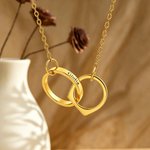 Personalised Two Linked Circle Exquisite Necklace with Engraved Name Anniversary Birthday Gift for Women Best Friends