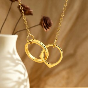 Personalized Two Linked Circle Exquisite Necklace with Engraved Name Anniversary Birthday Gift for Women Best Friends