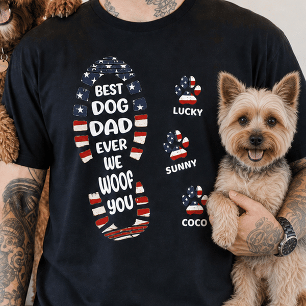 Personalised Multicolour 1-6 Pet Paw Prints 100% Cotton T-shirt with Name Daily Wear Pet Party Birthday Gift for Fathers Pet Owners